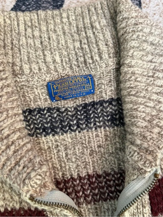 Vtg 70s Pendleton High Grade Western Wear Wool Cowichan Lebowski Dude Sweater M - Picture 3 of 5